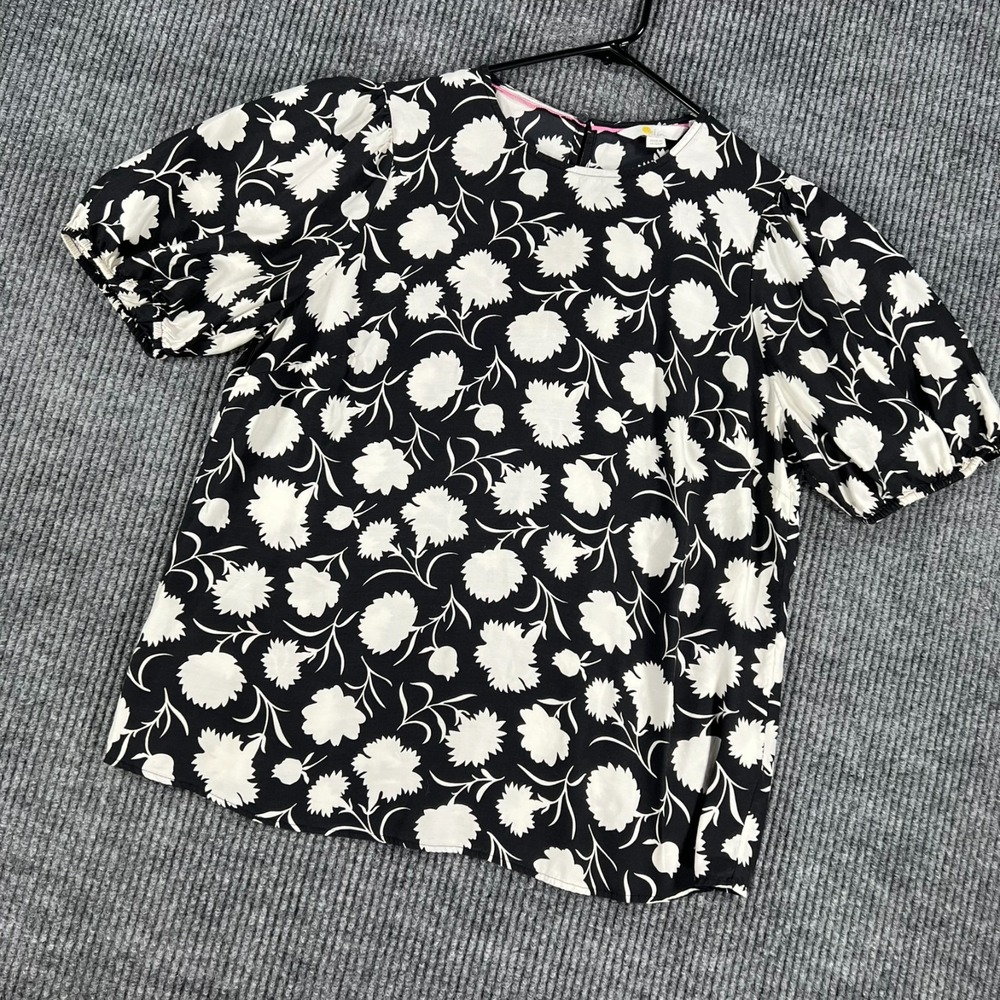 Boden Top Shirt Blouse Womens Size 10 Black Floral Short Sleeve Casual Comfort